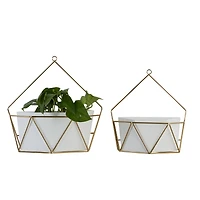CosmoLiving by Cosmopolitan Set of 2 White Metal Contemporary Planter, 12", 15"
