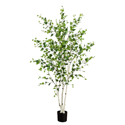 7ft. Potted Green Artificial Birch Tree with Real Touch Leaves