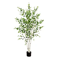7ft. Potted Green Artificial Birch Tree with Real Touch Leaves