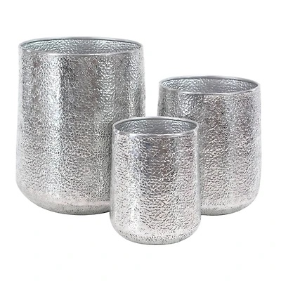 Set of 3 Silver Aluminum Glam Planter, 12", 16", 20"