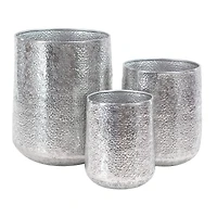 Set of 3 Silver Aluminum Glam Planter, 12", 16", 20"