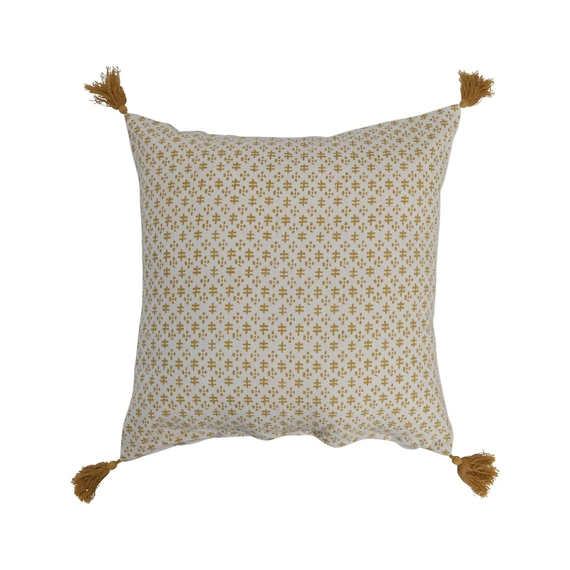 Hello Honey® Mustard Pattern Cotton Pillow with Tassels