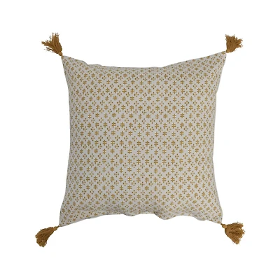 Hello Honey® Mustard Pattern Cotton Pillow with Tassels