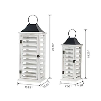 Modern Farmhouse White Wooden Shutter Lantern Set, 25.5" & 19"