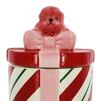 6" Red & White Peppermint Stripe with Dog Ceramic Container by Ashland®