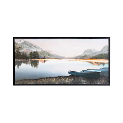 47.5" x 23.75" Blue Canvas Landscape Lake Sunset Framed Wall Art