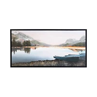 47.5" x 23.75" Blue Canvas Landscape Lake Sunset Framed Wall Art