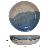 Hello Honey® 11" Blue & Cream Crackle Glaze Large Stoneware Serving Bowl