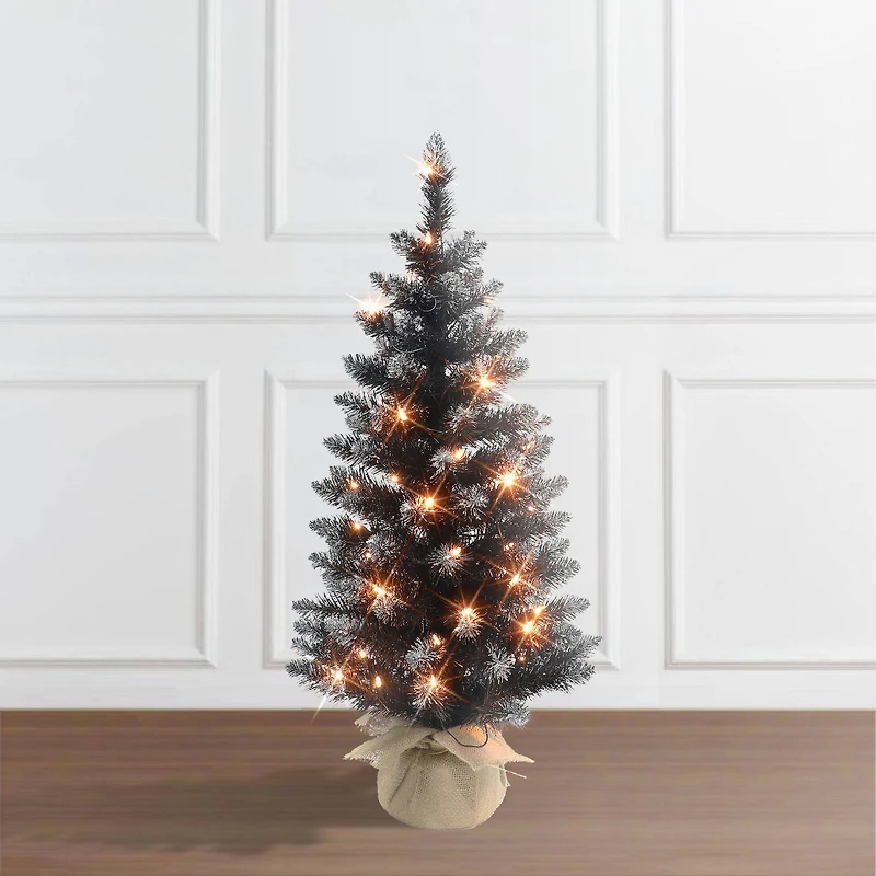 3ft. Pre-Lit Black Pine Artificial Christmas Tree, Clear Incandescent Lights