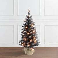 3ft. Pre-Lit Black Pine Artificial Christmas Tree, Clear Incandescent Lights