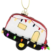 Decked Out Holiday Camper Glass Christmas Ornament - 3" - White and Red