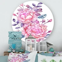Designart - Pink Retro Flowers With Blue Leaves