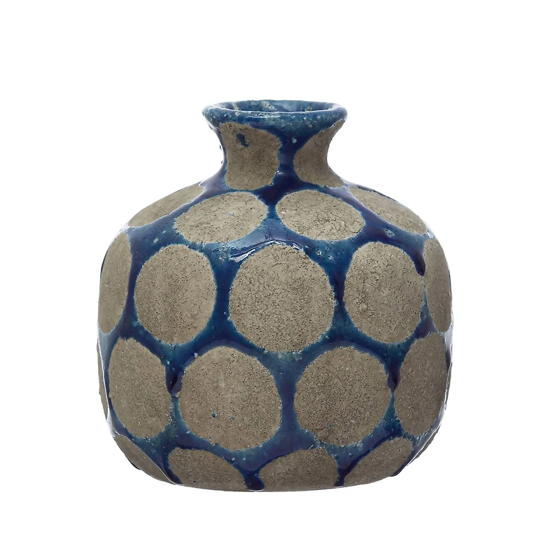5'' Blue Terra Cotta Vase with Wax Relief Dots