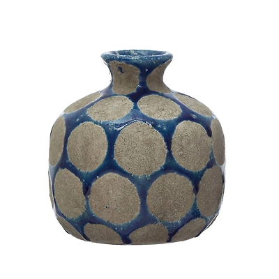 5'' Blue Terra Cotta Vase with Wax Relief Dots