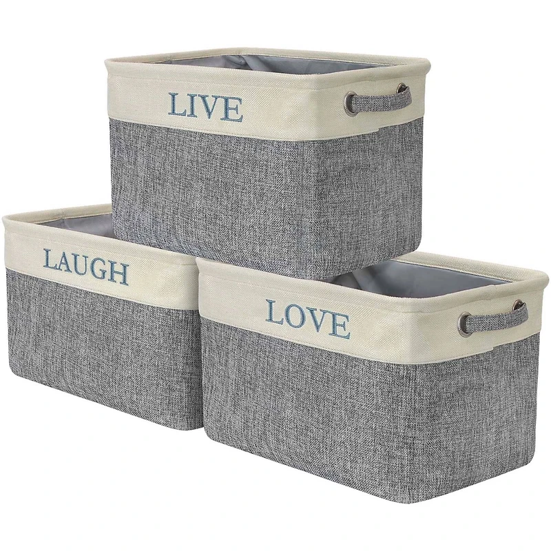 Sorbus 11" Gray Twill Caps Love Live Laugh Storage Basket Set