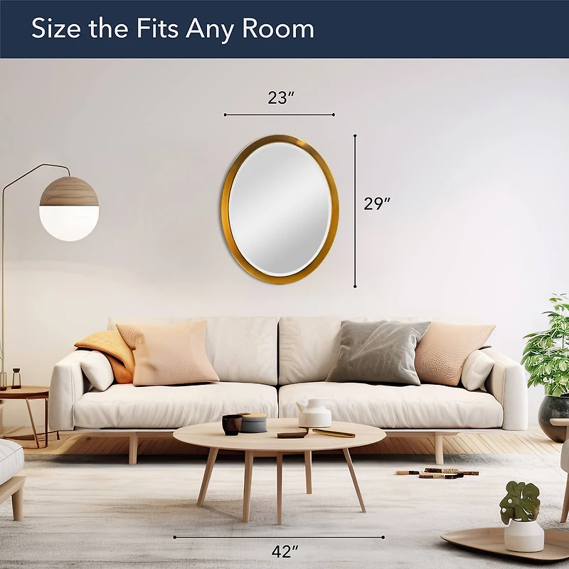 Head West Oval Brushed Gold Metal Framed Bathroom Mirror - 29" x 23"