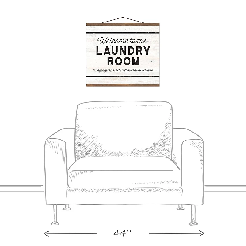 Welcome Laundry Room 20" x 16" Teak Hanging Canvas