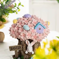 Glitzhome® 8" Easter Resin Bunny & Pink Blossoms Table Decor