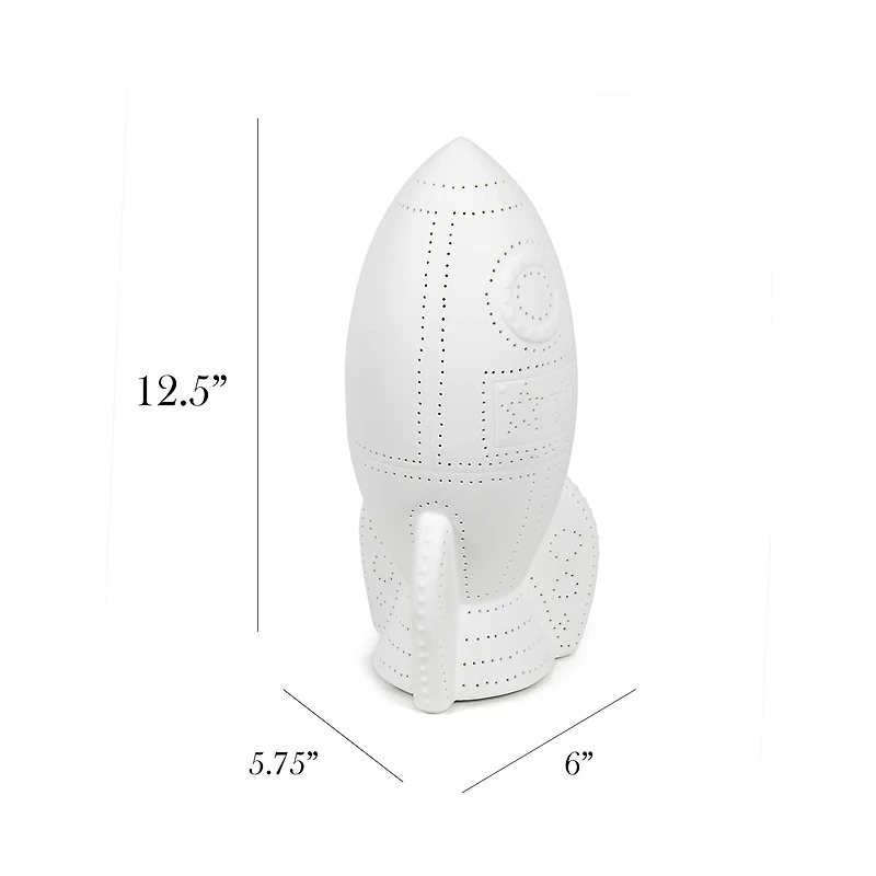 Simple Designs 6" White Porcelain Rocketship Table Lamp