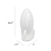 Simple Designs 6" White Porcelain Rocketship Table Lamp