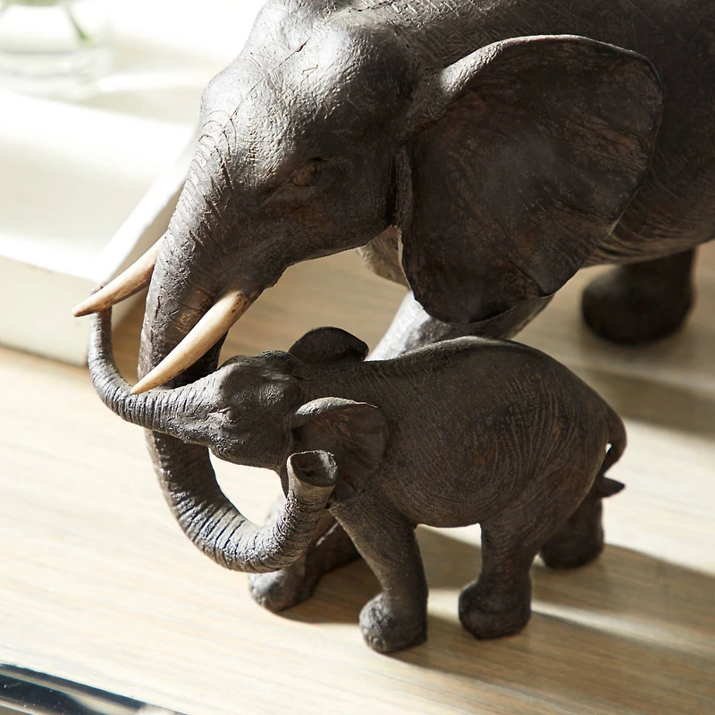 14" Dark Brown Eclectic Elephant Sculpture