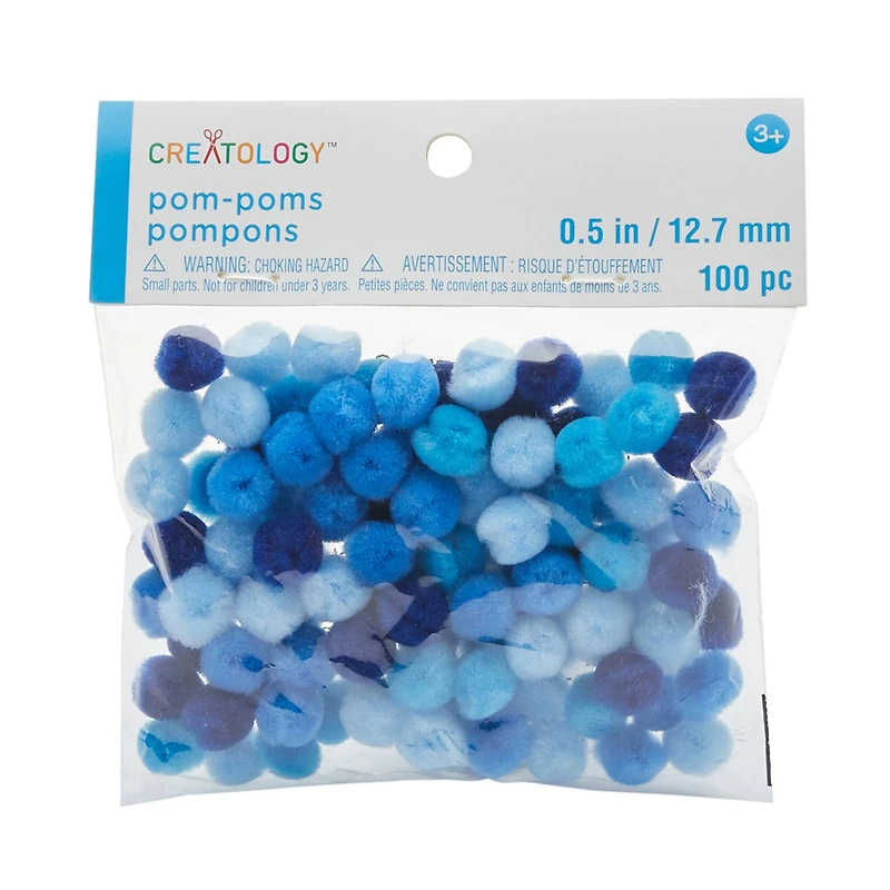 24 Packs: 100 ct. (2,400 total) 1/2" Mixed Blue Pom Poms by Creatology™