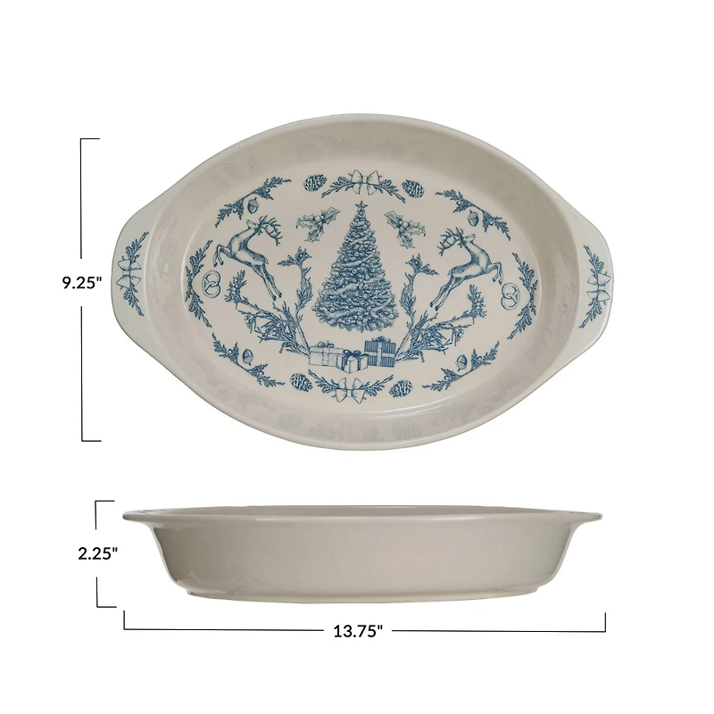 Hello Honey® 2qt. Blue & Cream Classic Holiday Stoneware Baker with Handles