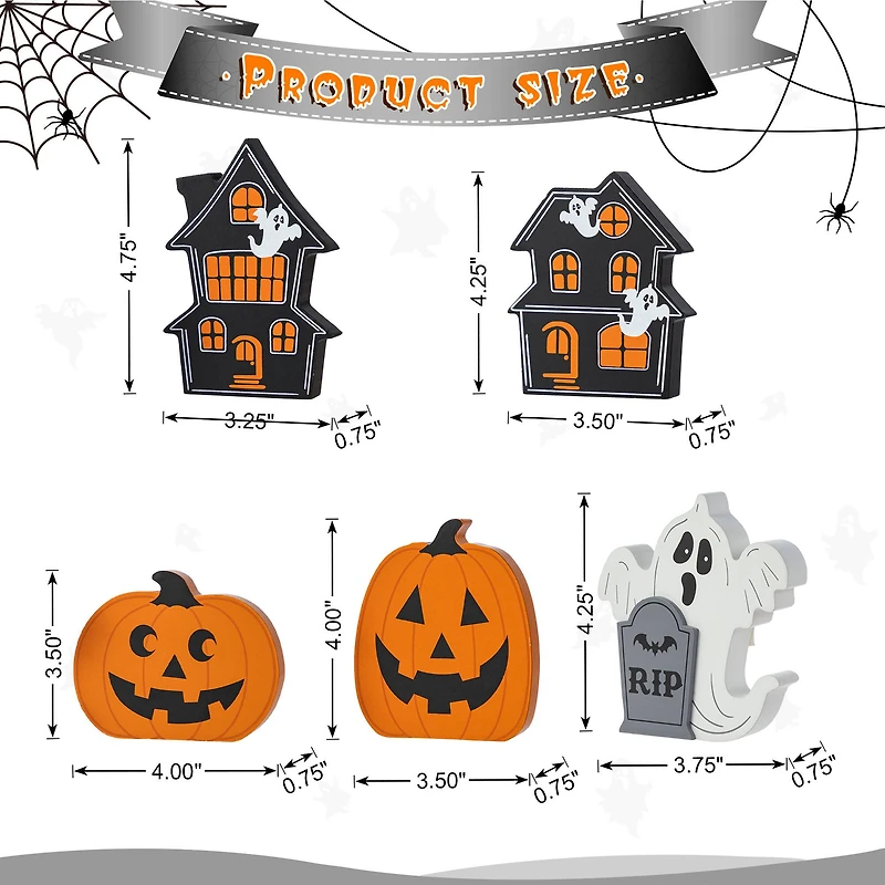 Glitzhome® Halloween Wooden Haunted House, Pumpkin & Ghost Table Block Set