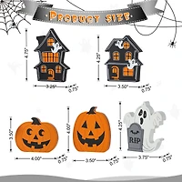 Glitzhome® Halloween Wooden Haunted House, Pumpkin & Ghost Table Block Set