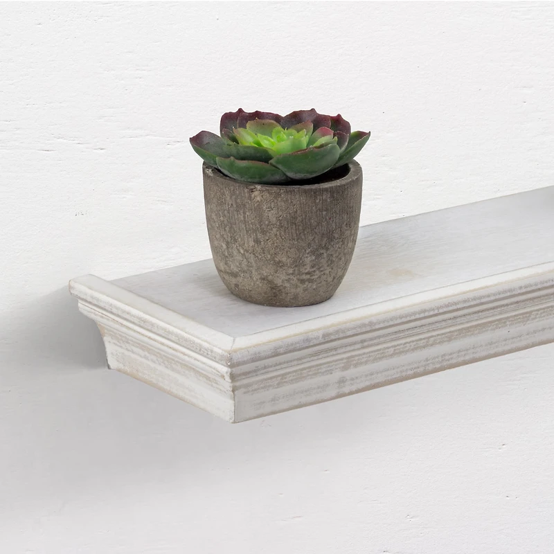 White Floating Shelves with Crown Molding