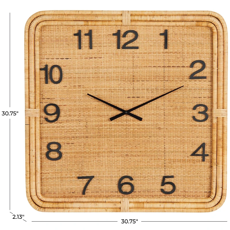 31" Brown Wood & Rattan Handmade Woven Decorative Wall Clock