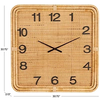 31" Brown Wood & Rattan Handmade Woven Decorative Wall Clock
