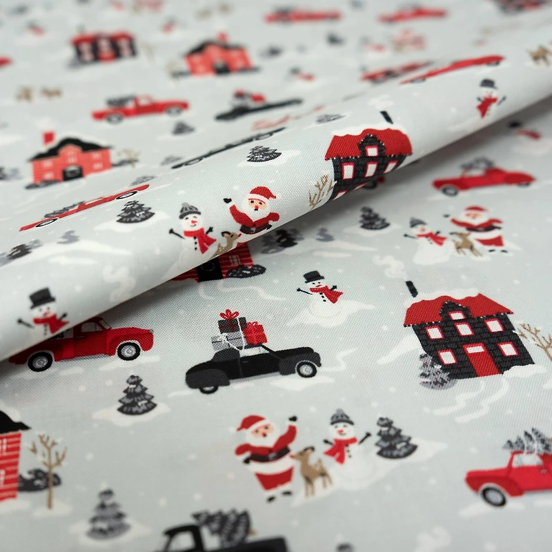SINGER Christmas Holiday Santa's Village Cotton Fabric