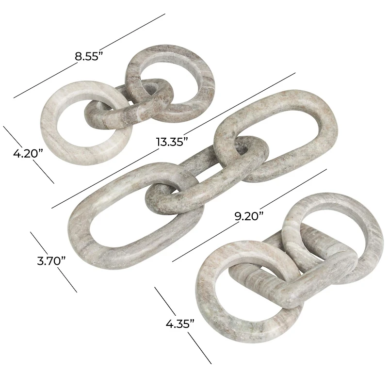 Gray Marble Geometric Link Chain Sculpture Set