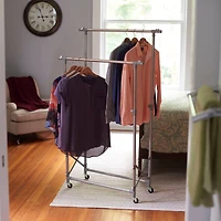 Household Essentials 62" Folding Double Garment Rack with Wheels