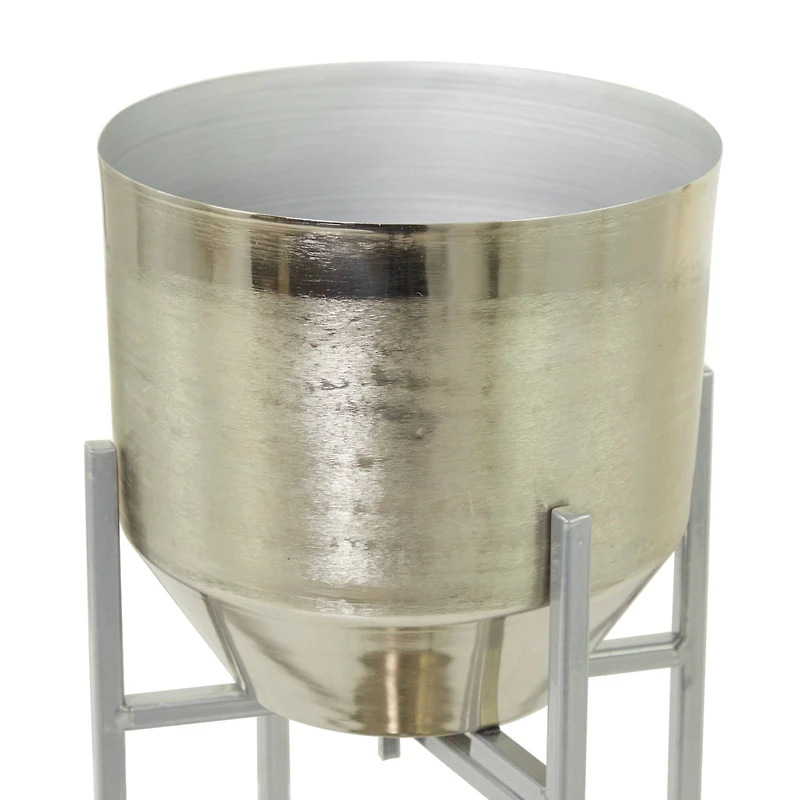Silver Metal Planter with Removable Stand Set