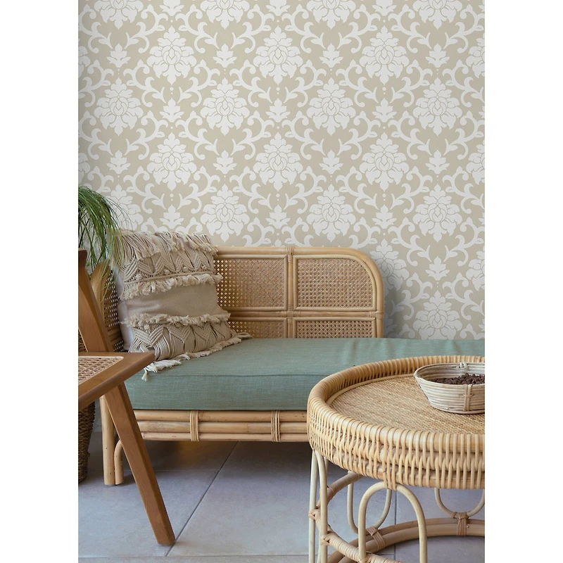 RoomMates Taupe Damask Peel & Stick Wallpaper