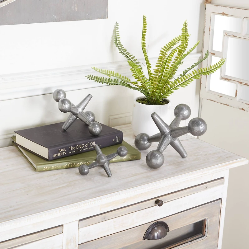 Gray Metal Modern Geometric Sculpture Set