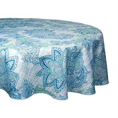 DII® 60" Round Blue Watercolor Paisley Print Outdoor Tablecloth