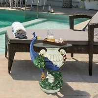 25" Staverden Castle Peacock Sculptural Glass-Topped Table