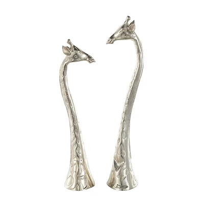 Silver Textured Metal Giraffe Sculpture Set