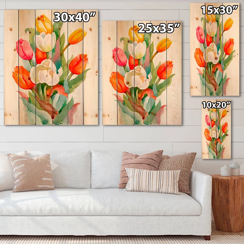 Designart - Blooming White and Orange Tulips Flower