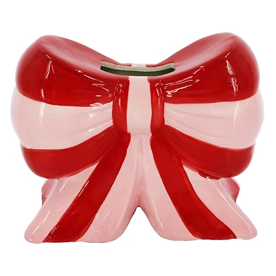 8" Pink Stripe Bow Ceramic Container by Ashland®