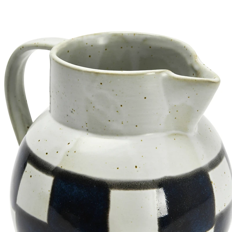 Hello Honey® Ivory & Black Painted Checker Farmhouse Stoneware Pitcher