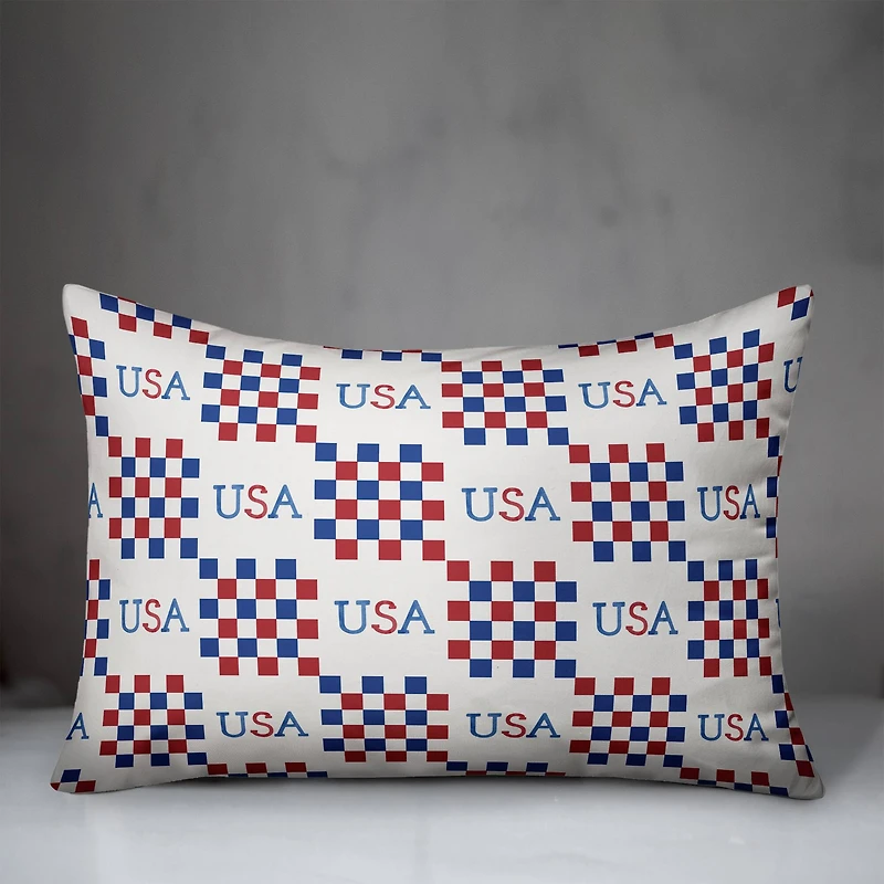20" x 14" USA Check Pattern Indoor Outdoor Pillow