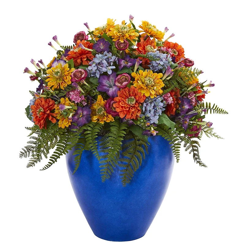 24" Mixed Floral Artificial Arrangement in Blue Vase