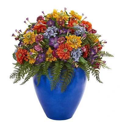 24" Mixed Floral Artificial Arrangement in Blue Vase