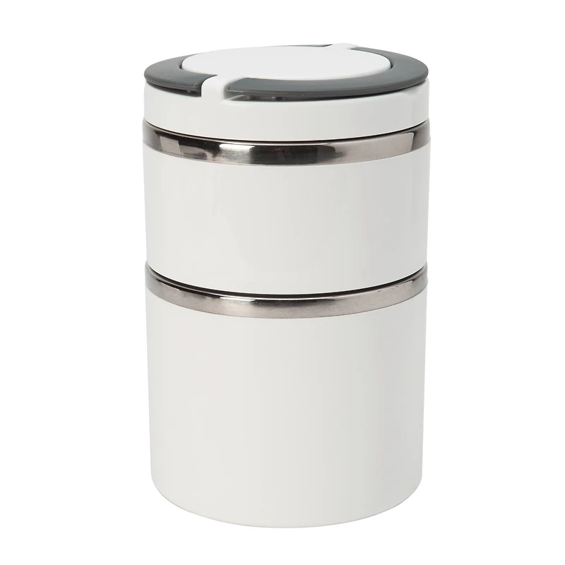 Kitchen Details 2-Tier Round Twist White Insulated Stainless Steel Lunch Box