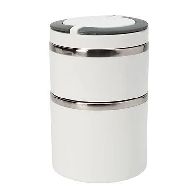 Kitchen Details 2-Tier Round Twist White Insulated Stainless Steel Lunch Box