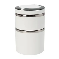 Kitchen Details 2-Tier Round Twist White Insulated Stainless Steel Lunch Box